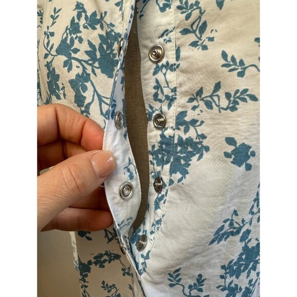 Women's Quick Dry Cover Up White Blue Floral Snap Medium Top Beach UV Fabric - Picture 3 of 16